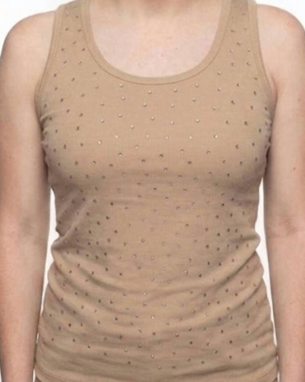 NEW AZI everyday jade rhinestone tank in tan